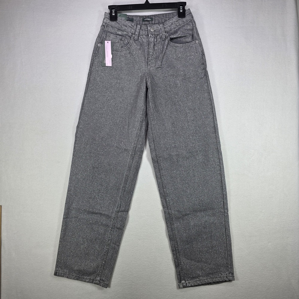 NWT Wild Fable Jeans Silver Glitter Sparkle 90's Relaxed Straight Mid Sz 00-2
